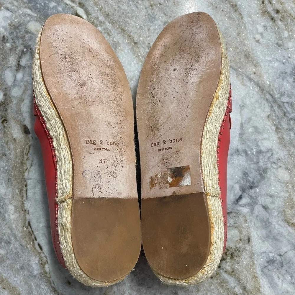 RAG & BONE Orange Pink Leather Slip On Espadrilles Flats